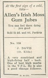 1933 Allen's League Footballers #138 Jack Davis Back